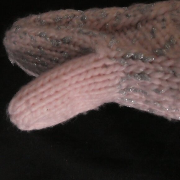 Fleece Lined Pink and Grey Knit Mittens with Shiny Fibers - Picture 7 of 15